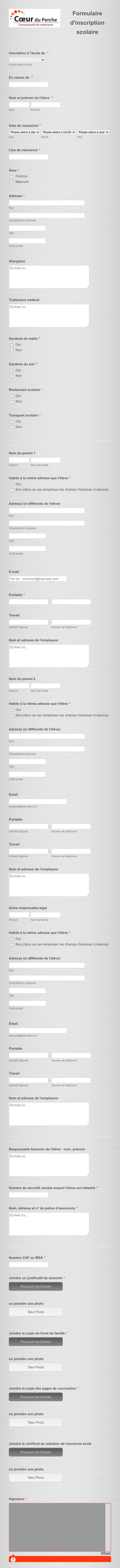 Formulaire D'inscription Scolaire Form Template