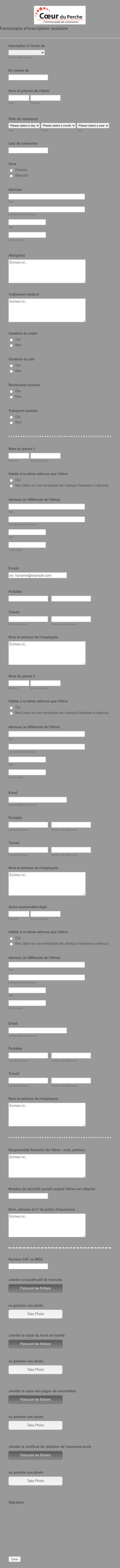 Formulaire D'inscription Scolaire