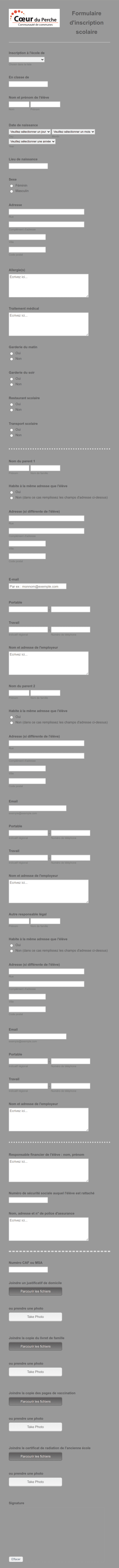 Formulaire D'inscription Scolaire