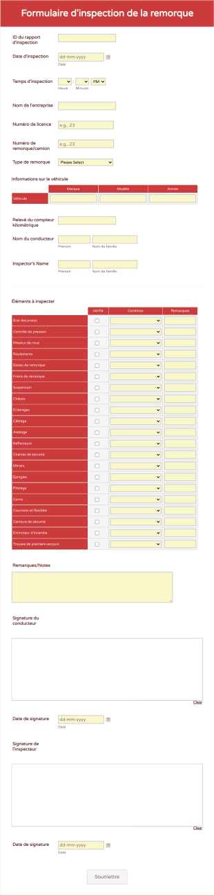 Formulaire D'inspection De La Remorque Form Template