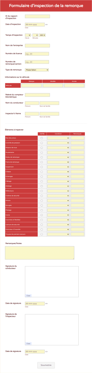 Formulaire D'inspection De La Remorque
