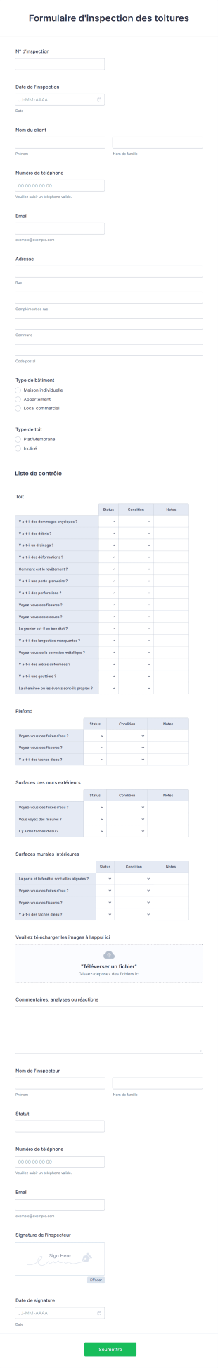 Formulaire D'inspection Des Toitures Form Template