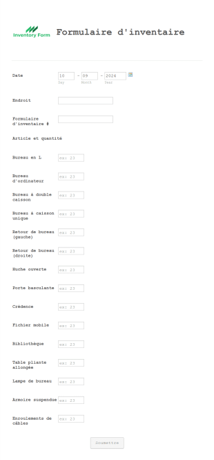 Formulaire D'inventaire Form Template