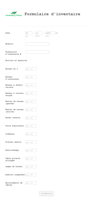 Formulaire D'inventaire Form Template