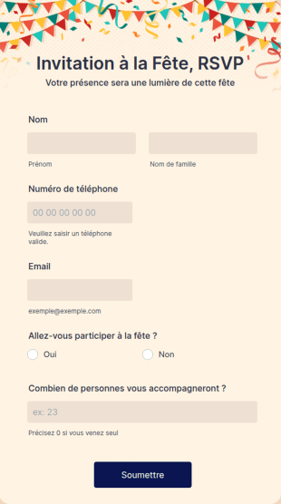 Formulaire D'invitation à Une Fête RSVP