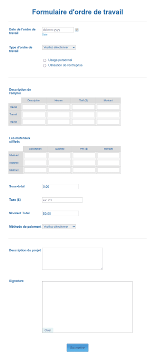 Formulaire D'ordre De Travail Form Template