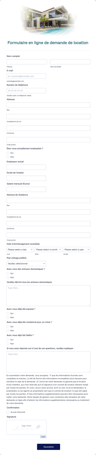 Formulaire En Ligne De Demande De Location