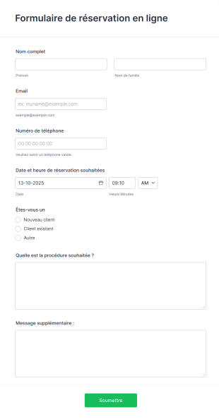 Formulaire En Ligne De Réservation