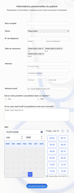 Formulaire En Ligne Pour RDV Médicaux