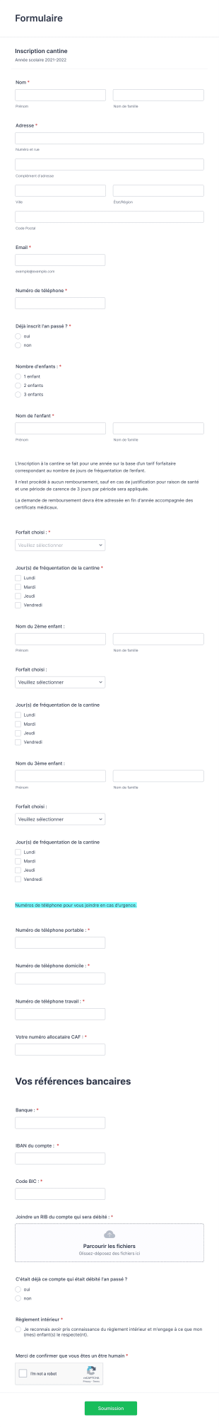 Formulaire Inscription Cantine Form Template