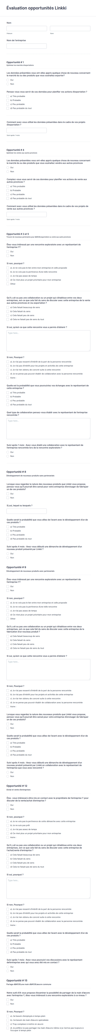 Formulaire Intelligence D'affaires