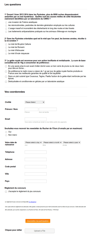 Formulaire Jeu Concours Sur Le Miel