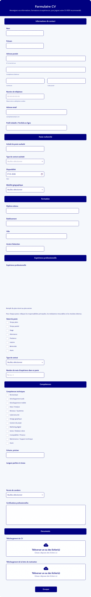 Formulaire Pour CV