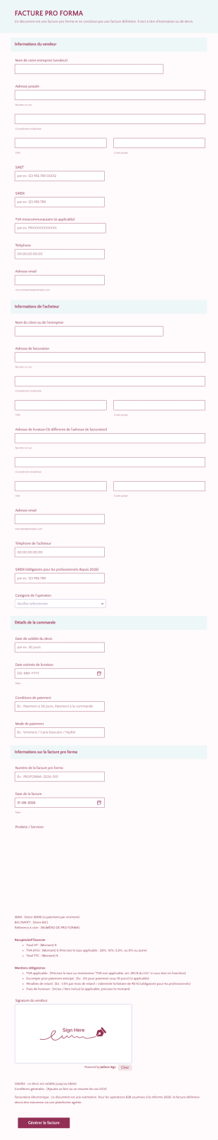 Formulaire Pour Facture Pro Forma