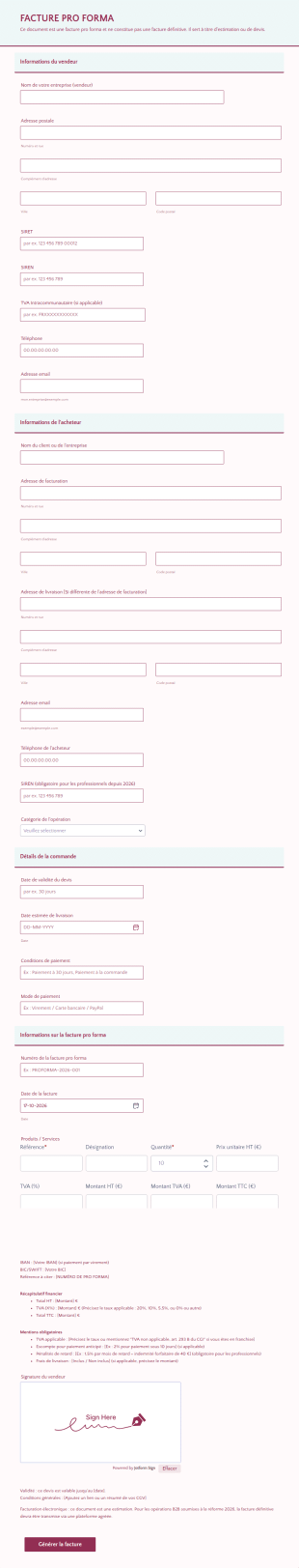 Formulaire Pour Facture Pro Forma