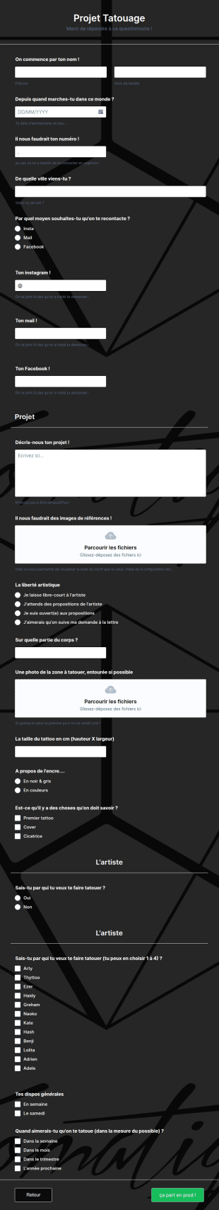 Formulaire Projet Tatouage