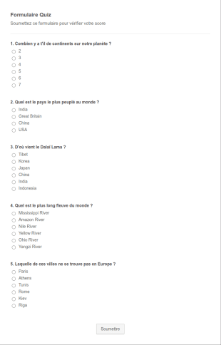 Formulaire Quiz