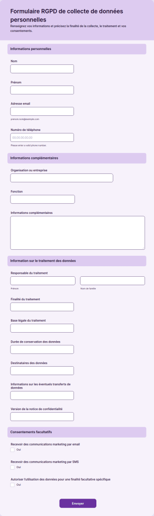 Formulaire De Collecte De Données Personnelles RGPD
