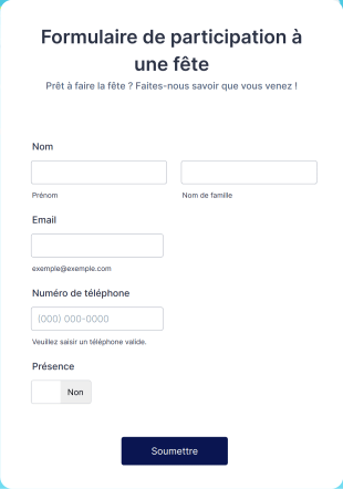 Formulaire RSVP En Ligne Pour Une Fête Form Template