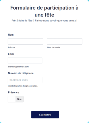 Formulaire RSVP En Ligne Pour Une Fête