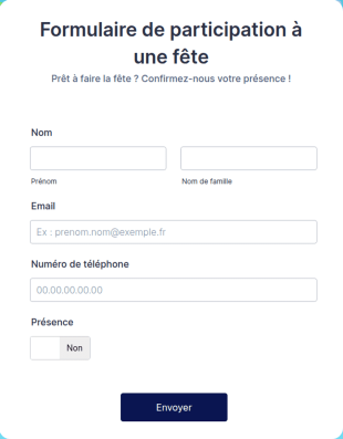 Formulaire RSVP En Ligne Pour Une Fête