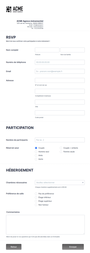 Formulaire RSVP à Un évènement