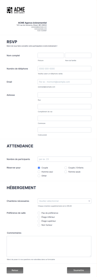 Formulaire RSVP à Un évènement