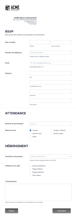 Formulaire RSVP à Un évènement