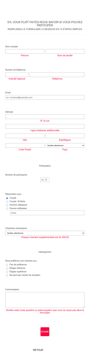 Formulaire RSVP Pour événement Plein écran