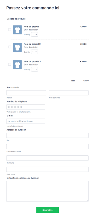 Formulaire Simple De Commande Sans Paiement