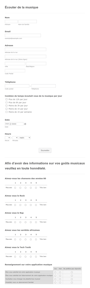 Formulaire Sur L'écoute Musicale Form Template