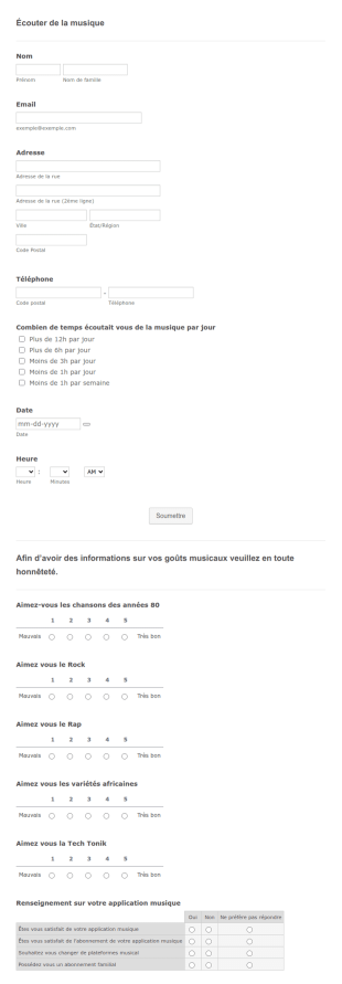 Formulaire Sur L'écoute Musicale