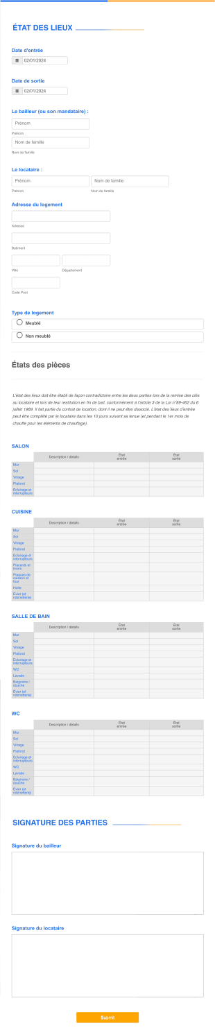 Formulaire Type état Des Lieux Form Template