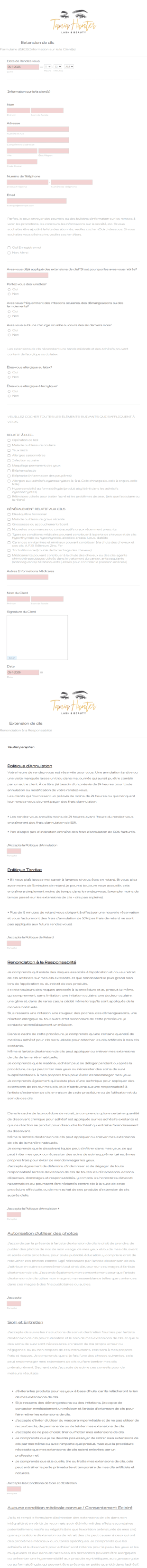Formulaires De Consultation D'Extension De Cils