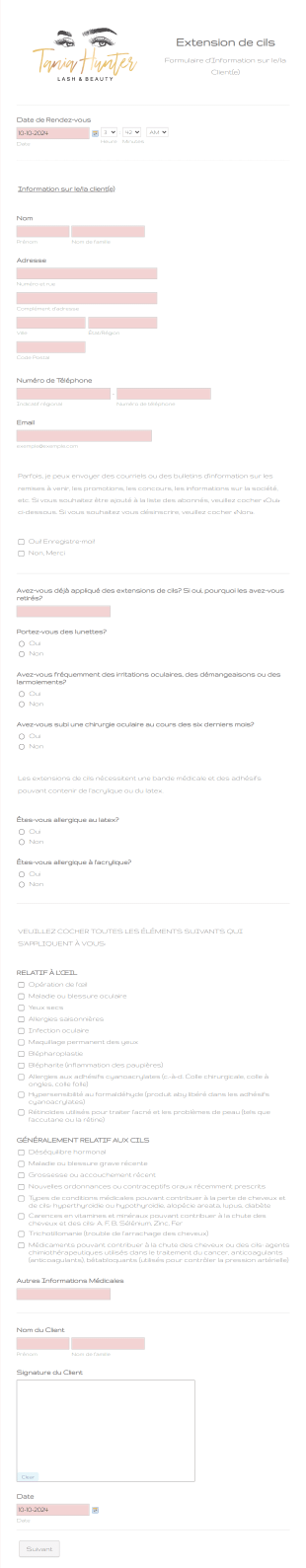 Formulaires De Consultation D'Extension De Cils Form Template