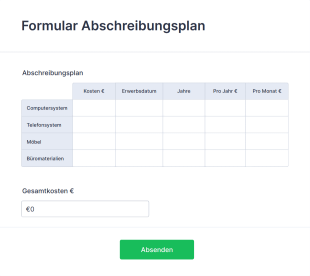 Formular Abschreibungsplan Form Template