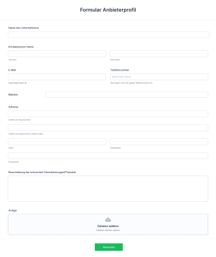 Formular Anbieterprofil Form Template