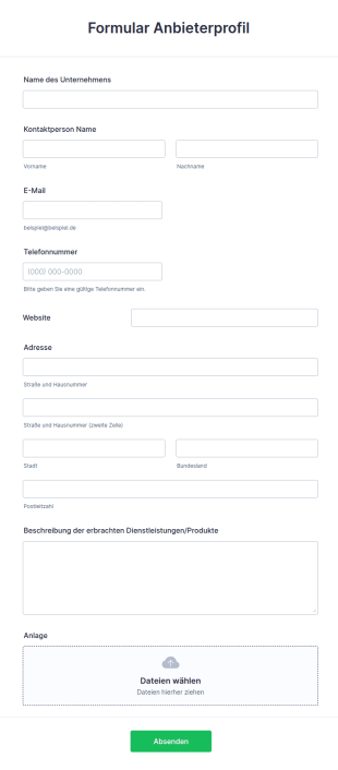 Formular Anbieterprofil