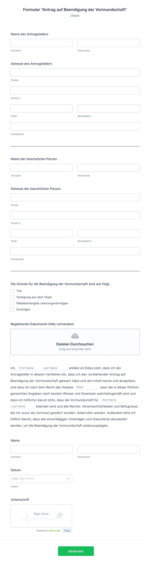 Formular "Antrag Auf Beendigung Der Vormundschaft"