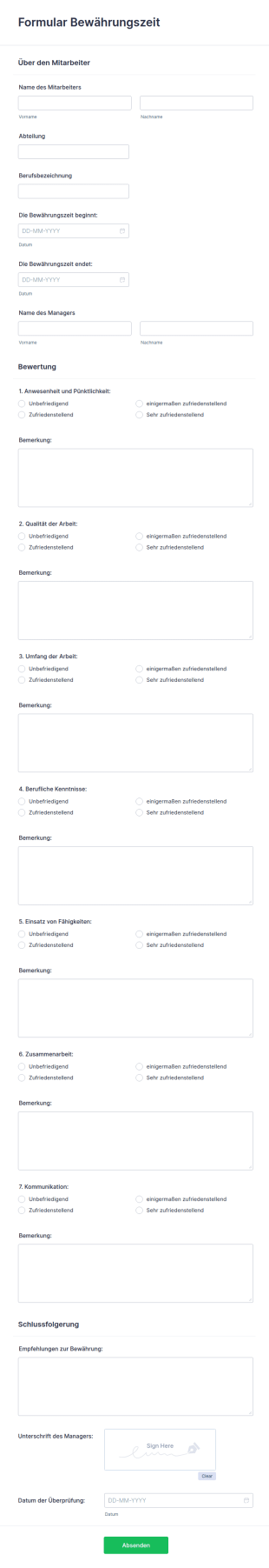 Formular Bewährungszeit