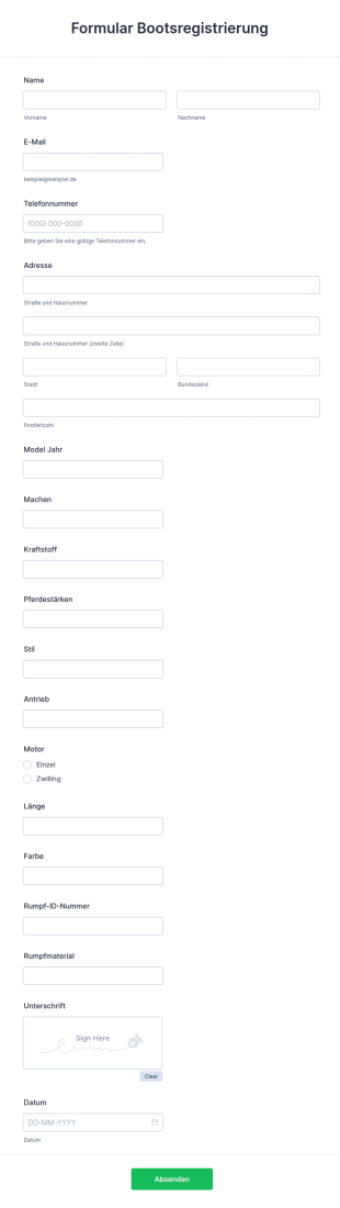 Formular Bootsregistrierung