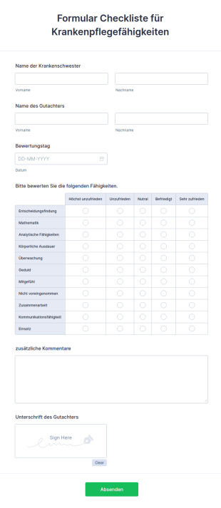 Formular Checkliste Für Krankenpflegefähigkeiten