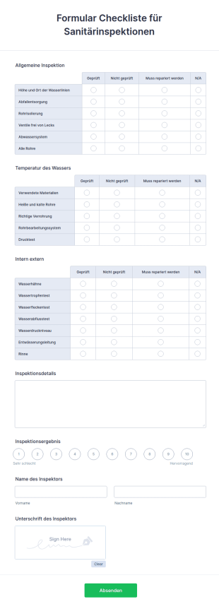 Formular Checkliste Für Sanitärinspektionen
