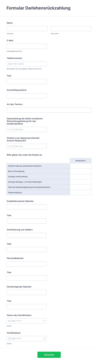 Formular Darlehensrückzahlung