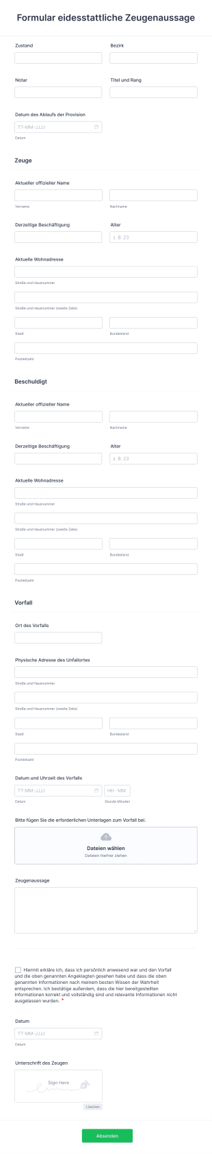 Formular Eidesstattliche Zeugenaussage Form Template