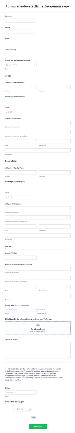 Formular Eidesstattliche Zeugenaussage