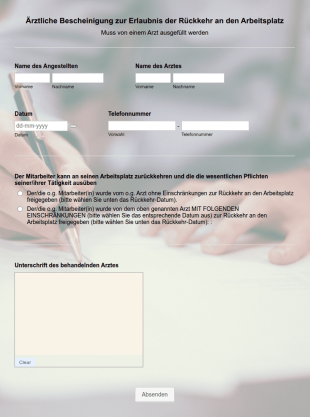 Formular Einer ärztliche Bescheinigung Zur Erlaubnis Der Rückkehr An Den Arbeitsplatz