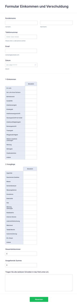 Formular Einkommen Und Verschuldung