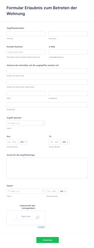 Formular Erlaubnis Zum Betreten Der Wohnung Form Template