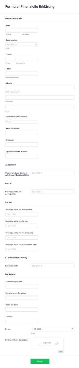 Formular Finanzielle Erklärung